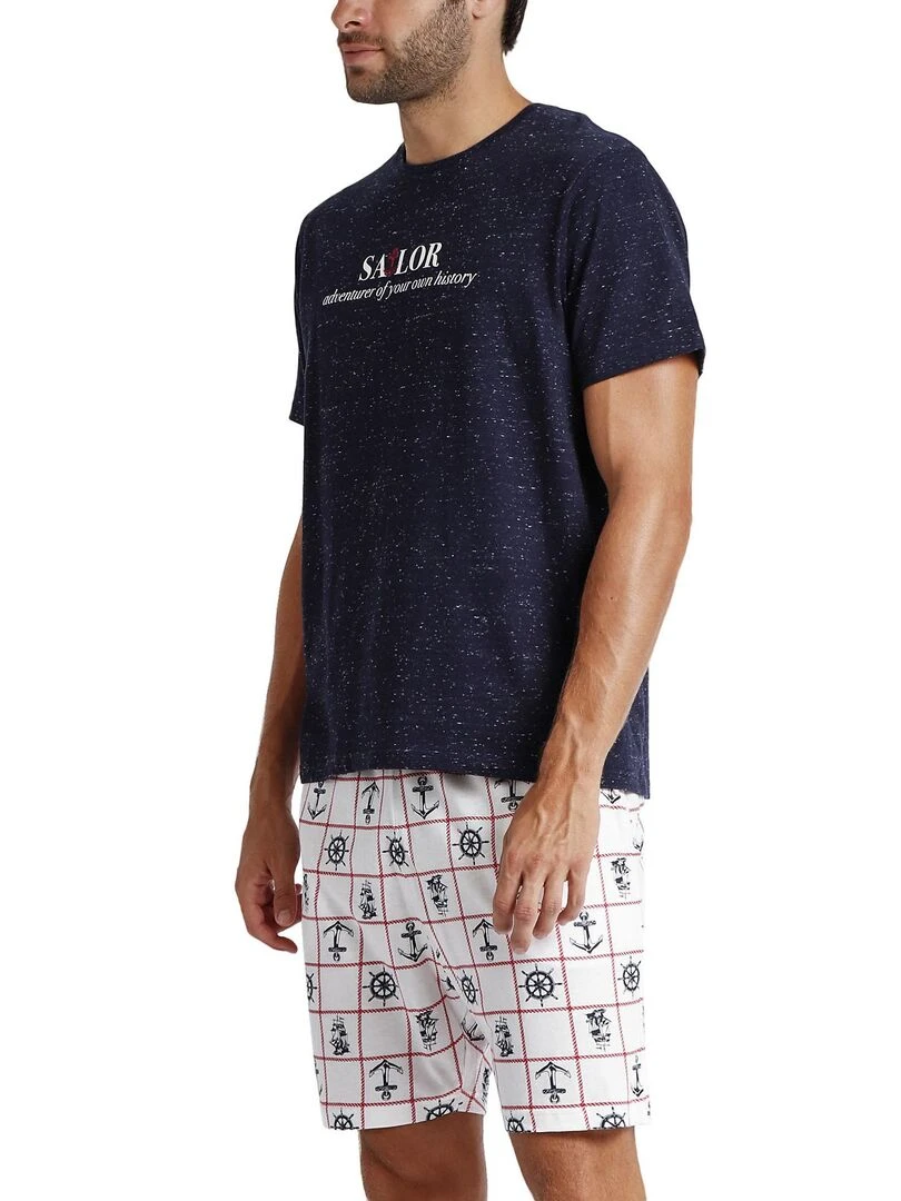 Pyjama short t shirt Sailor   Bleu marine