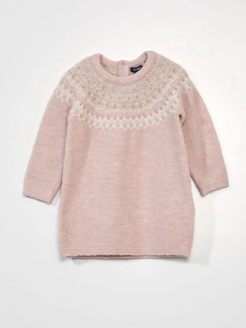 Ensemble robe jacquard + collants   Rose