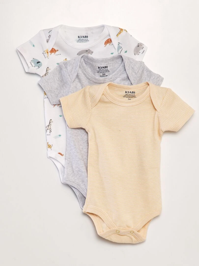 Lot de 3 bodies Blanc/gris/jaune