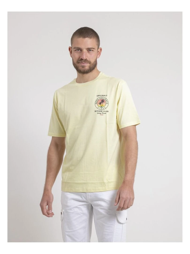 T shirt col rond oversize pur coton NAHAMAS   Jaune