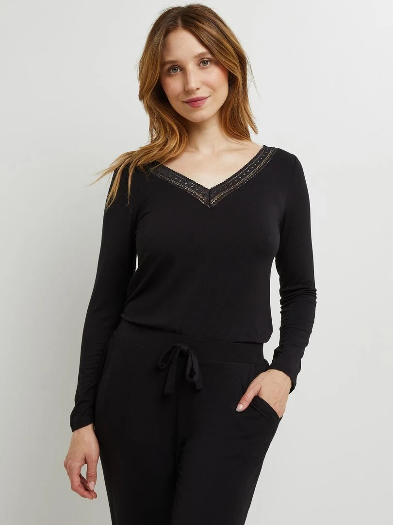 T shirt manches longues viscose Camille RougeGorge Lingerie Noir