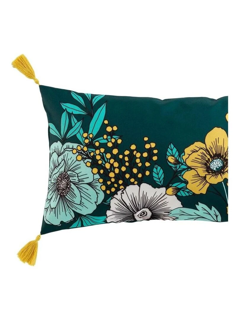 Coussin pompons 30x50 Bohoflora   Bleu