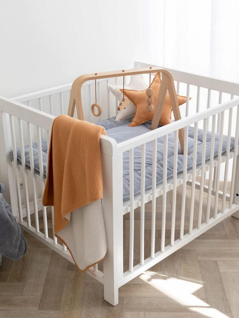 Bemini Tapis de parc et jeu Pady Jersey et bambou   Bleu gris