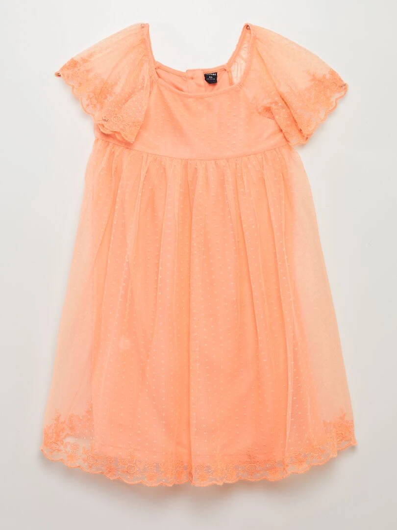 Robe trapèze en tulle plumetis Orange