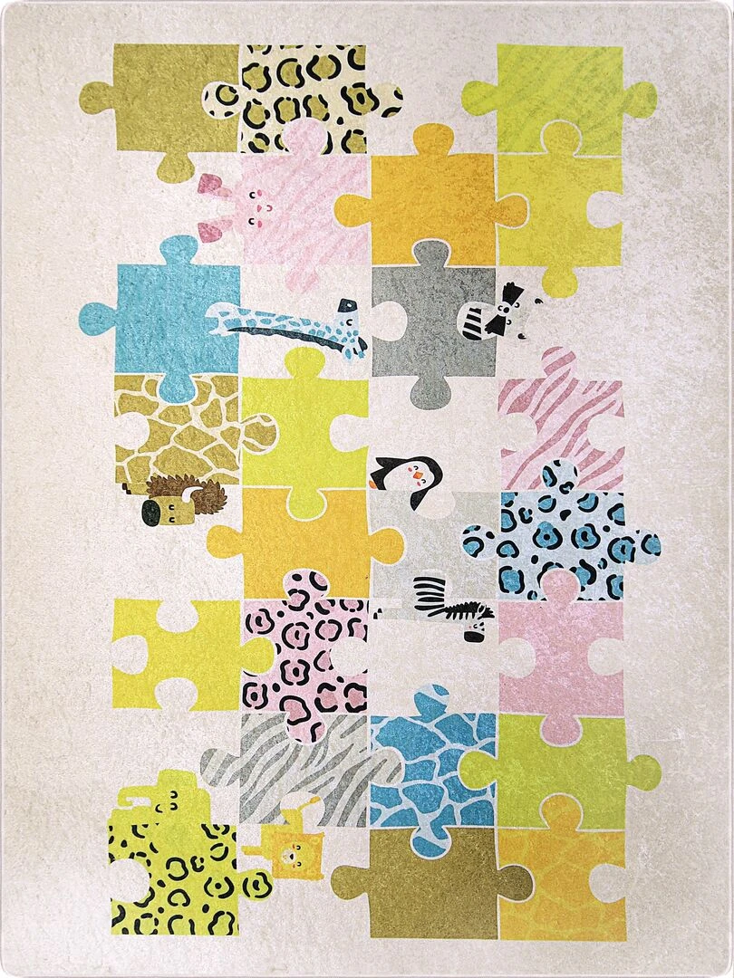Tapis Enfant Puzzle Beige Beige