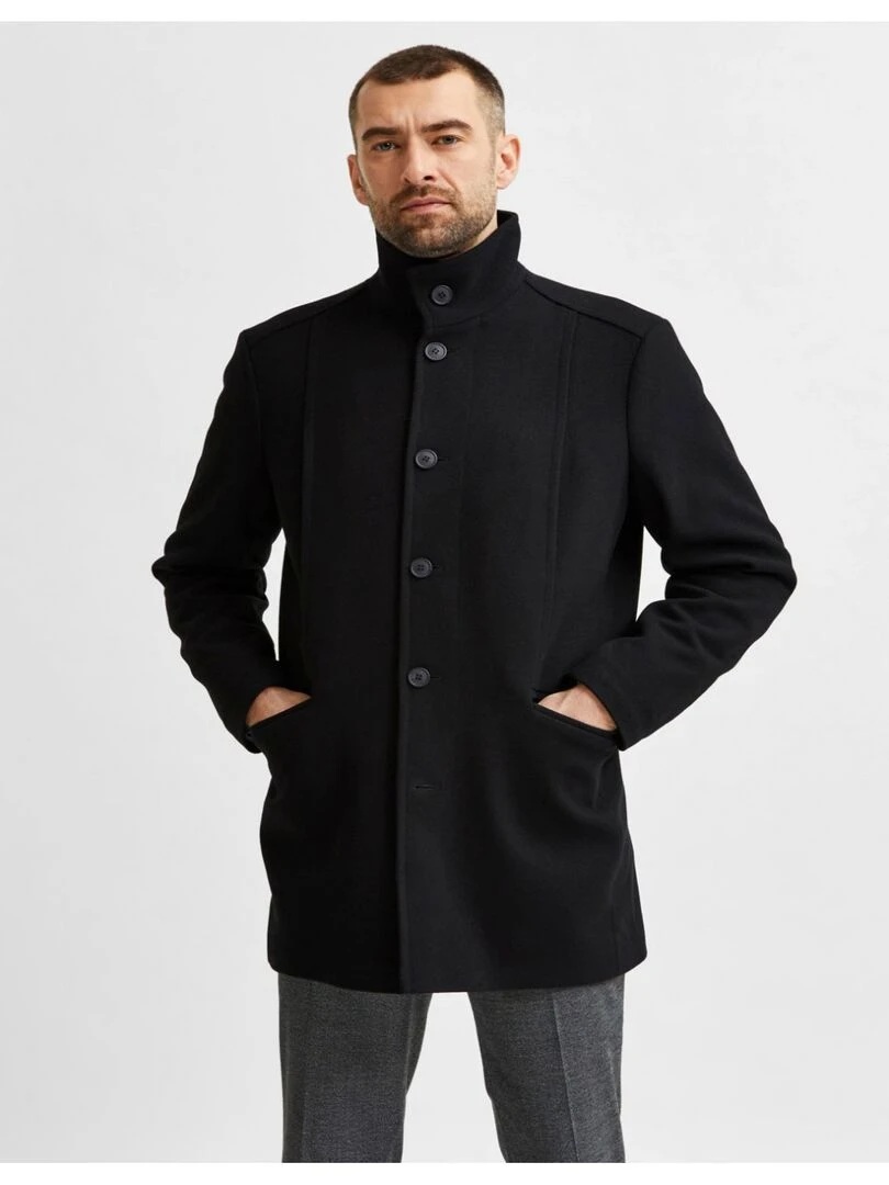 Manteau en laine boutonné Selected Noir Noir