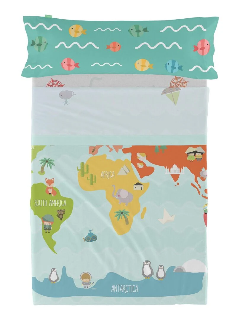 Parure de lit 2 pièces World map "Happyfriday" Multicolore