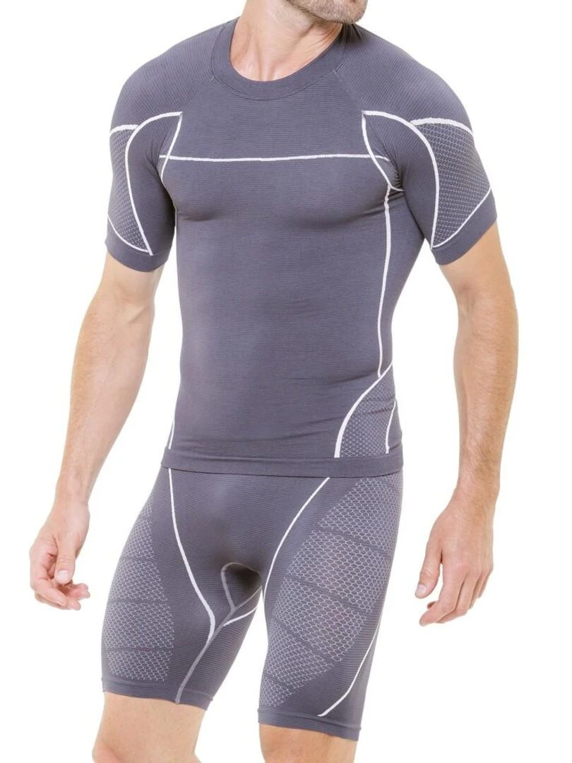 Ensemble t shirt et cycliste de compression Cellutex Gris clair