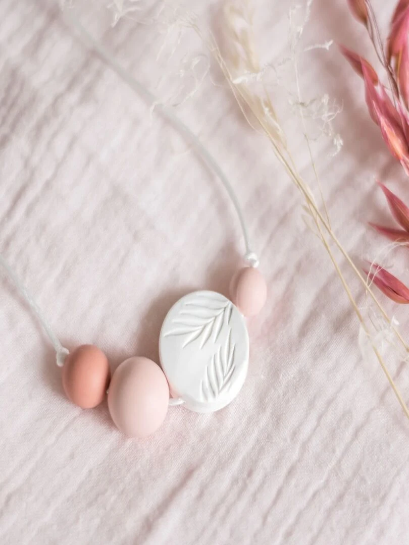 Collier d'allaitement Palm Sunrise Rose et Blanc Blanc Rose Blanc