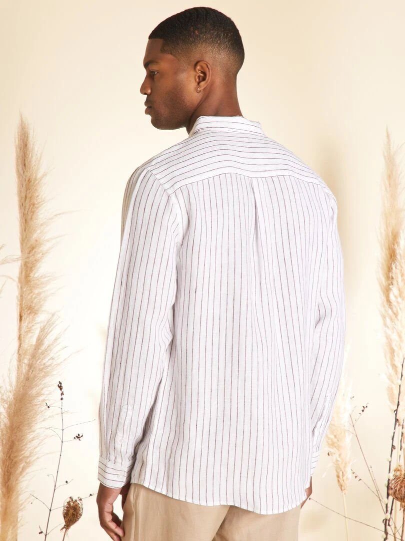 Chemise droite en lin   Blanc/beige