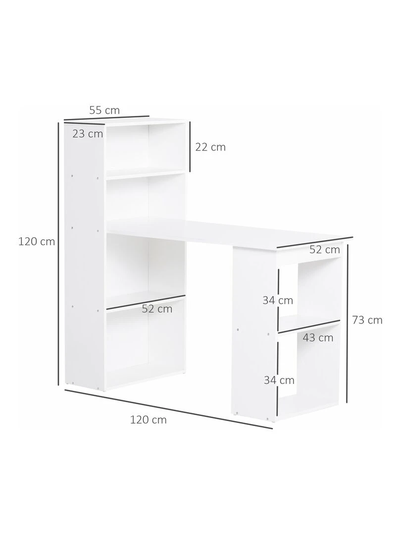 Bureau informatique + bibliothèque 120L x 55l x 120H cm   Blanc