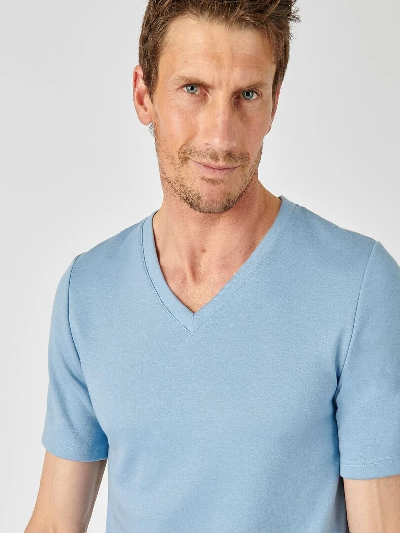 T shirt double face col V Thermolactyl   Damart   Bleu gris