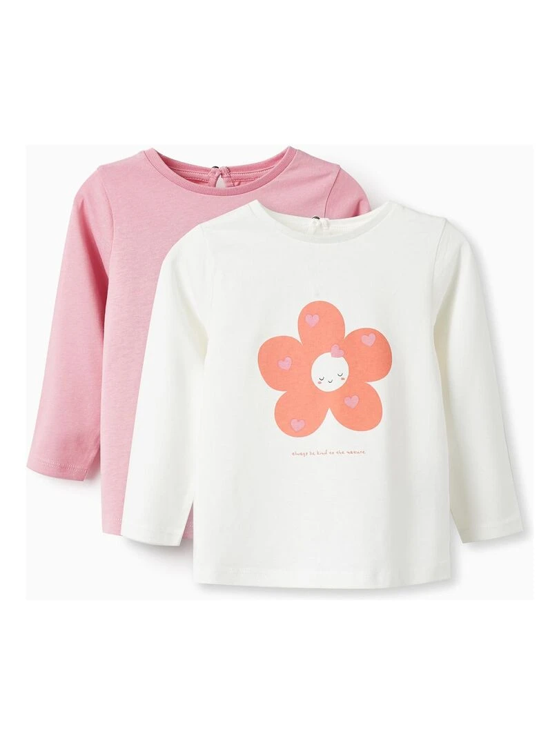 Pack 2 T shirts à manches longues pour bébé fille manches courtes THE WAVE TRIBE Beige clair