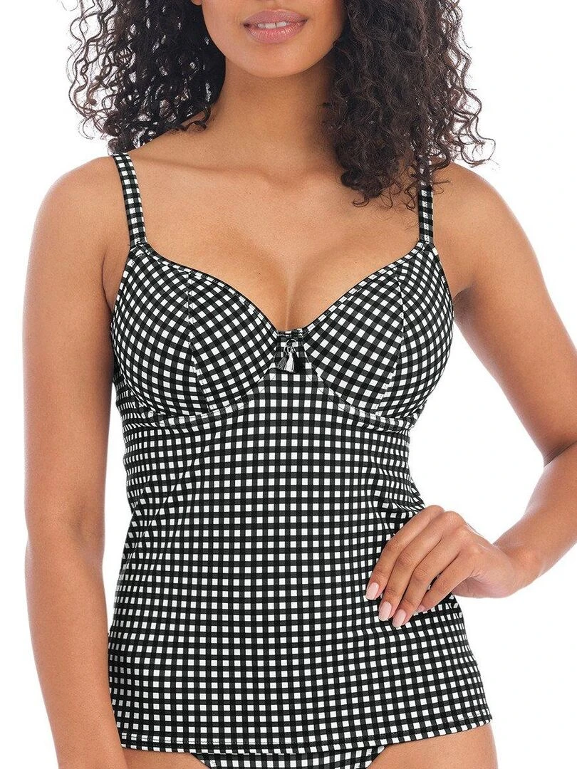 Haut de maillot tankini vichy à armatures Check in Noir