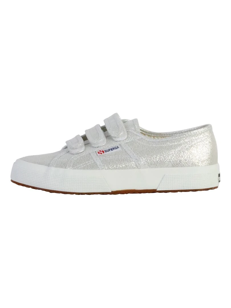 Basket Basse à Scratch Superga Straps Lame Gris