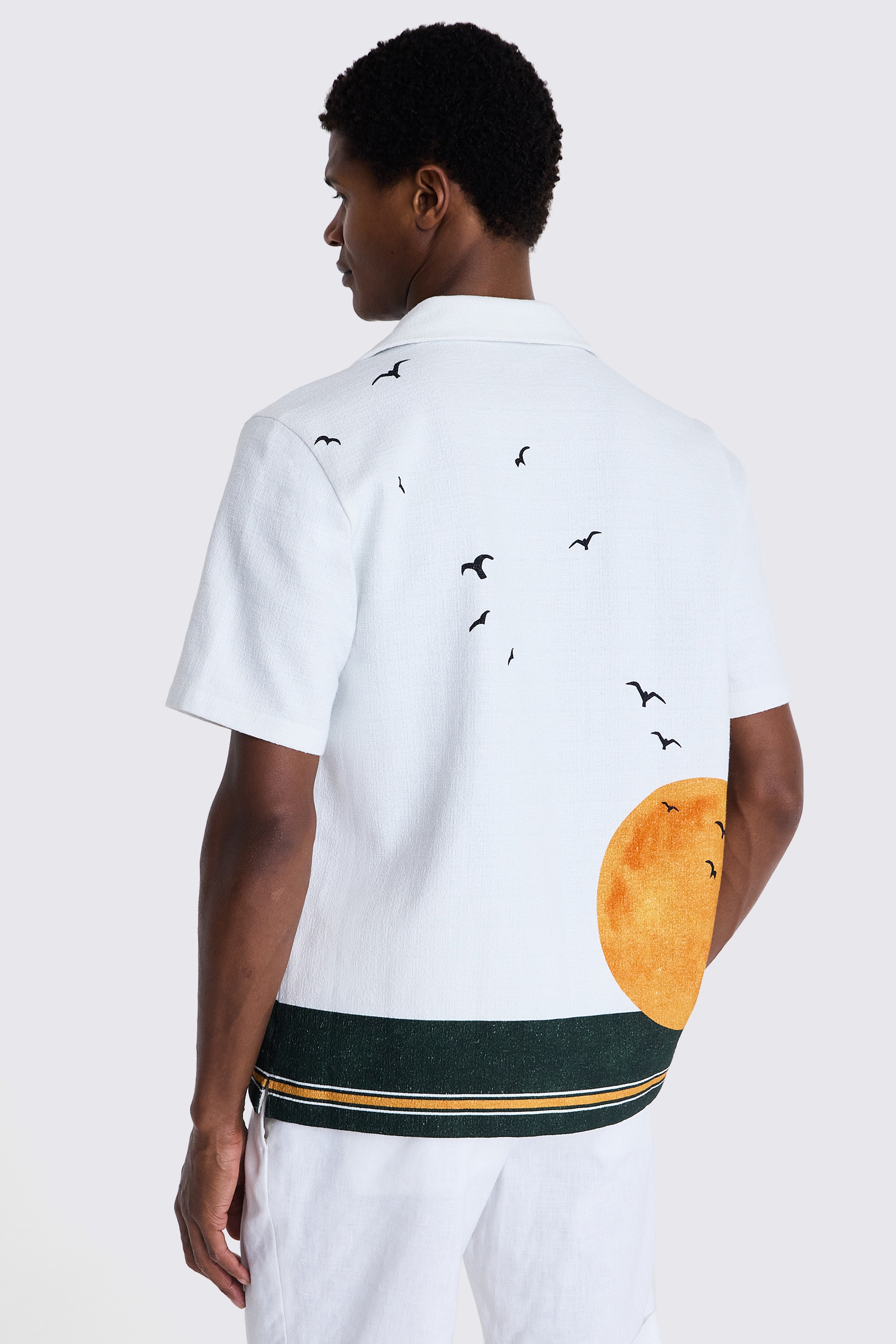 Off white and Green Sun Print Cuban Collar Shirt   Buy Online at Moss