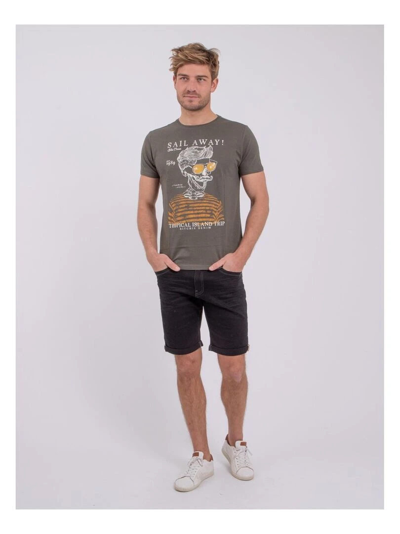 T shirt manches courtes col rond pur coton NOUMICK   Kaki