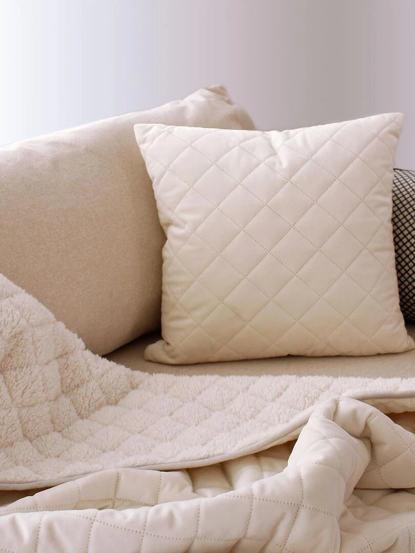 Plaid en velours et sherpa   Ecru