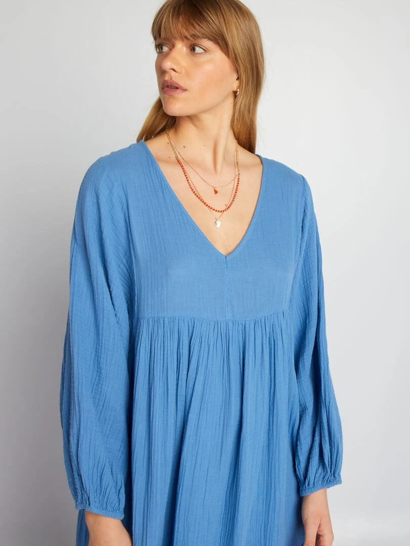 Robe maxi en double gaze de coton   Bleu