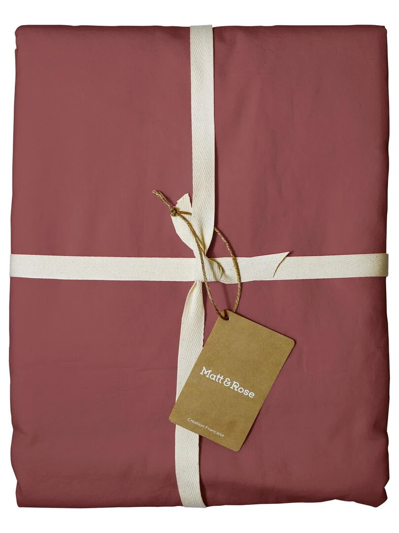 Drap housse uni en coton  COTON LAVÉ   Bordeaux