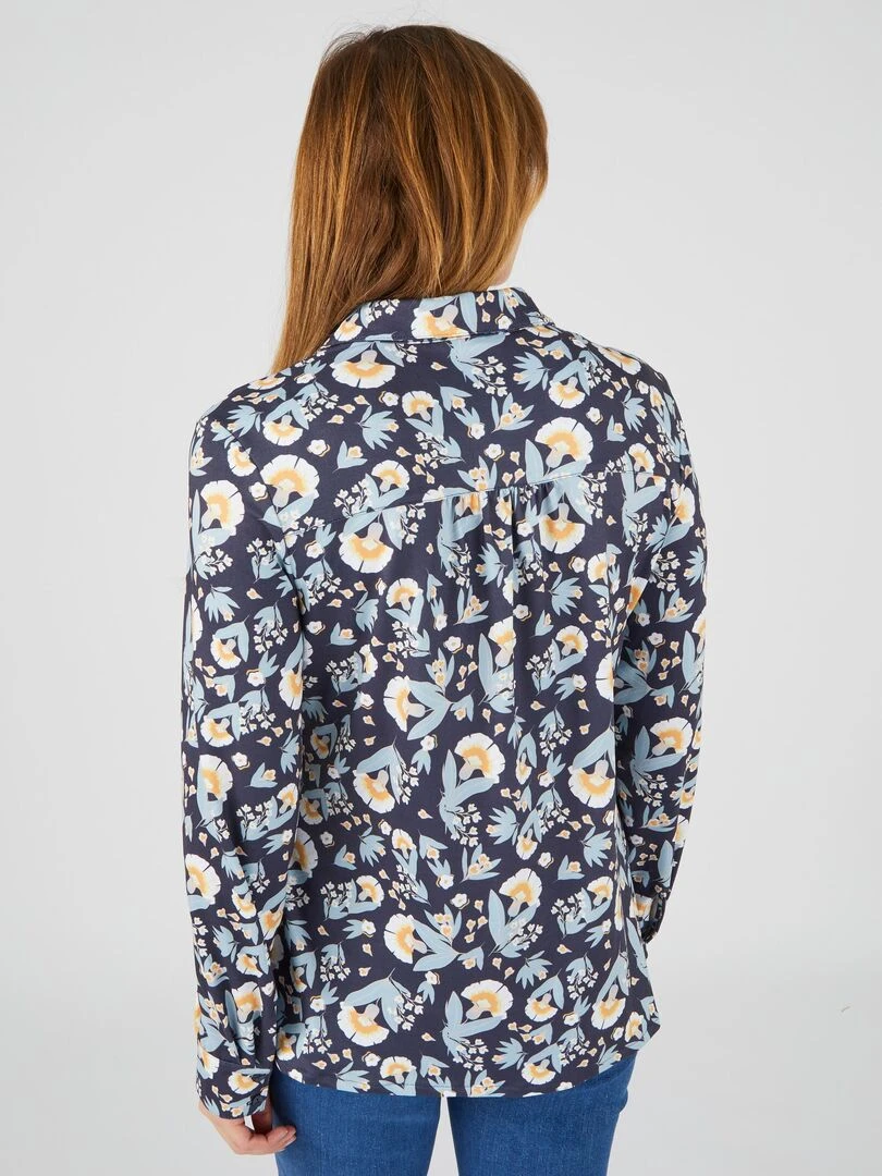 Chemisier maille chaude fleuri ou géométrique   Damart   Bleu marine