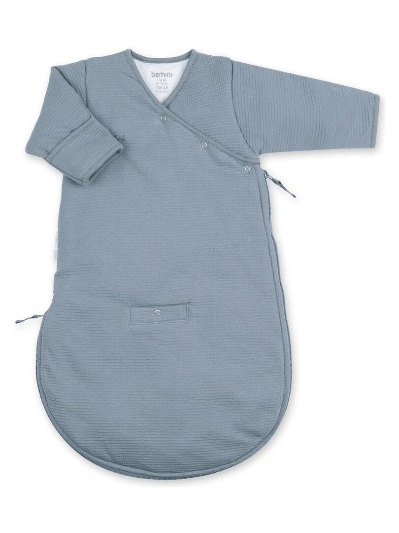 Bemini Gigoteuse avec moufles Pady waffle et jersey bio Bleu gris