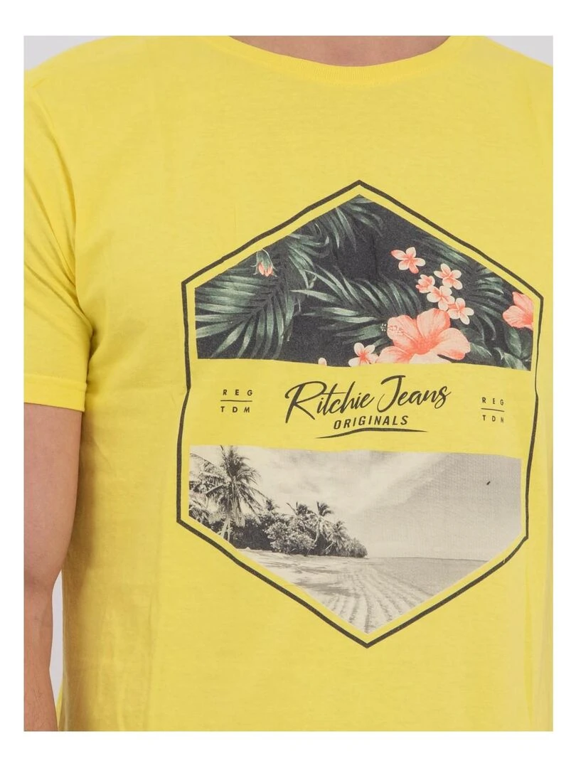 T shirt manches courtes col rond pur coton NUMADOC   Jaune