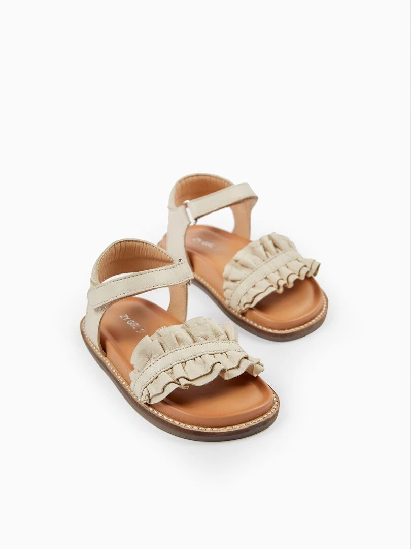 Sandales en Cuir avec Volants Bébé Fille ISLAND CLUB Blanc