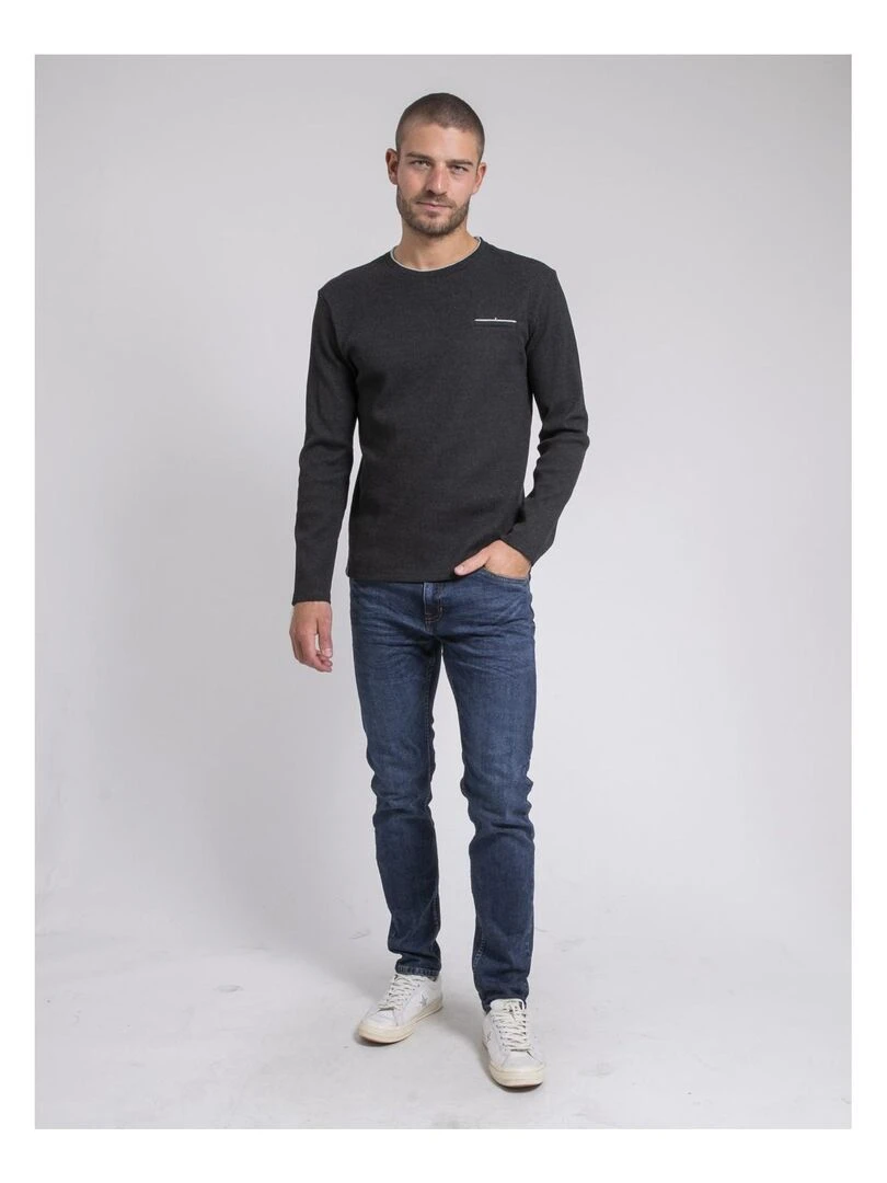 T shirt manches longues col rond texturé JOVICTOR   gris anthracite