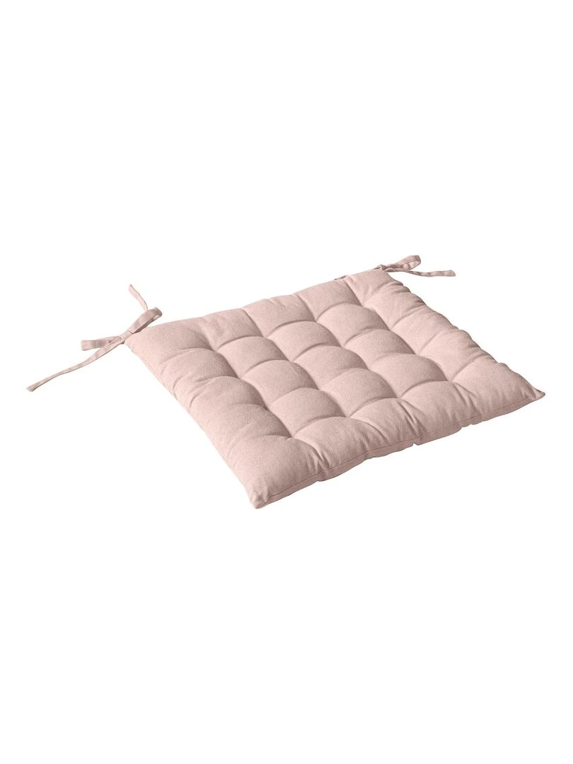 Galette de chaise piquée 16 points en coton et nouettes Vieux rose