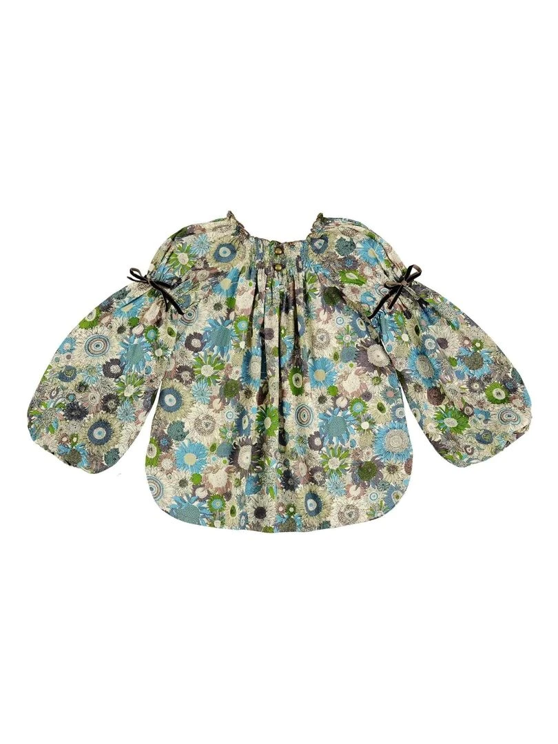 Blouse Fleurie Marron Beige Bleu Fille  Col Smocks  CHIMENE   'LA FAUTE A VOLTAIRE'   Marron