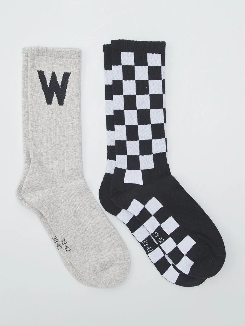 Lot de 2 paires de chaussettes Damier/gris