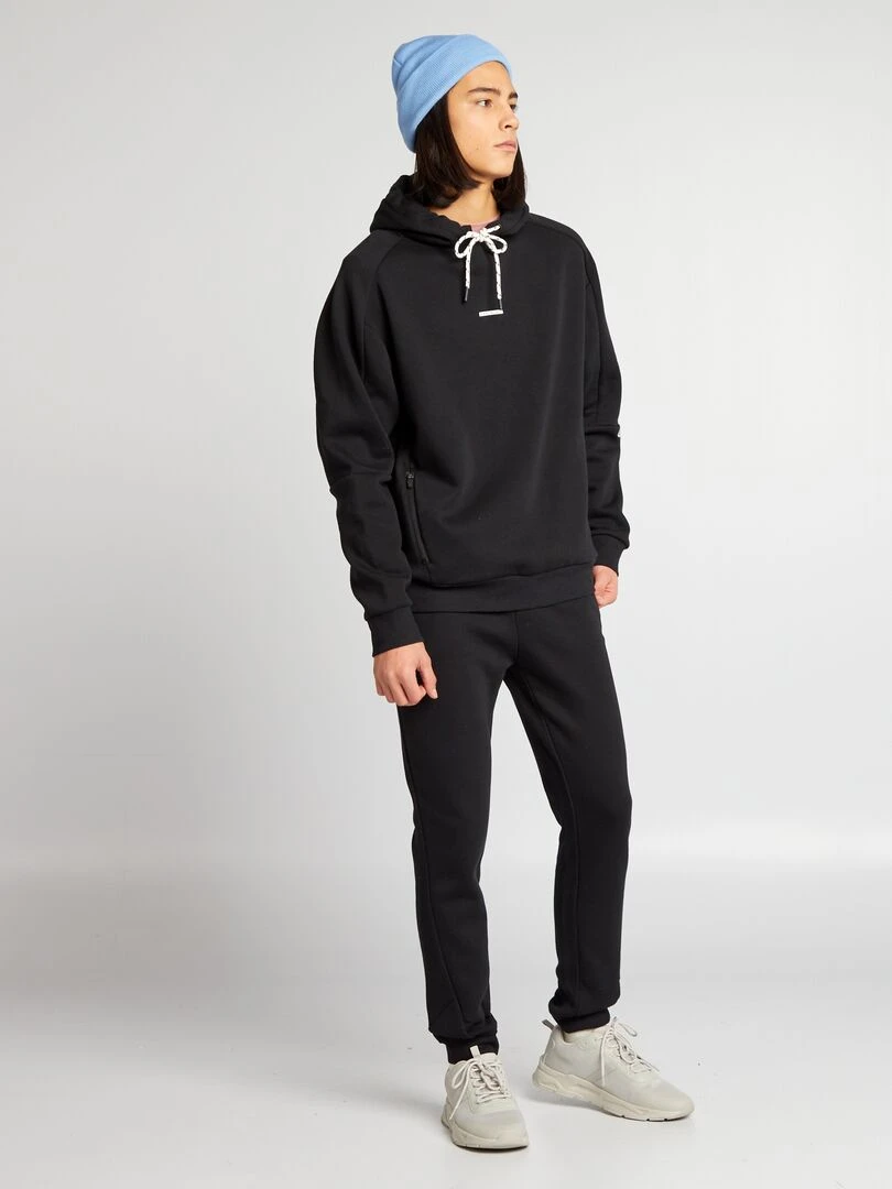 Sweat à capuche avec poches plaquées Noir