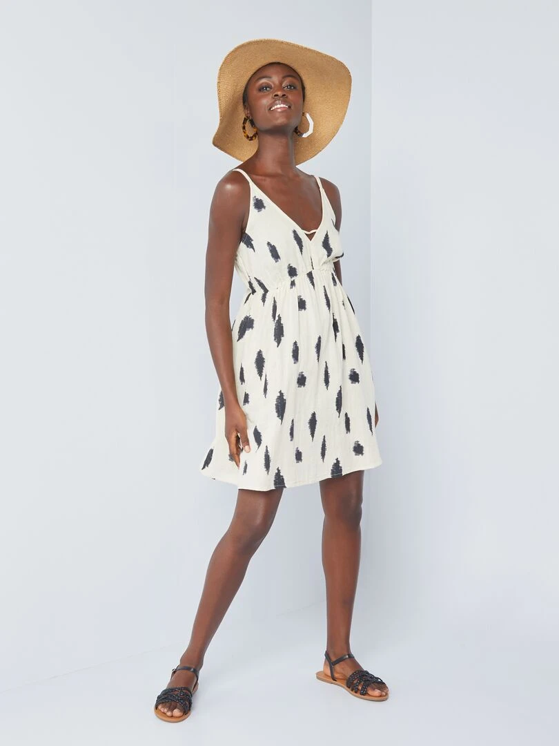 Robe courte tie and dye à fines bretelles   Beige