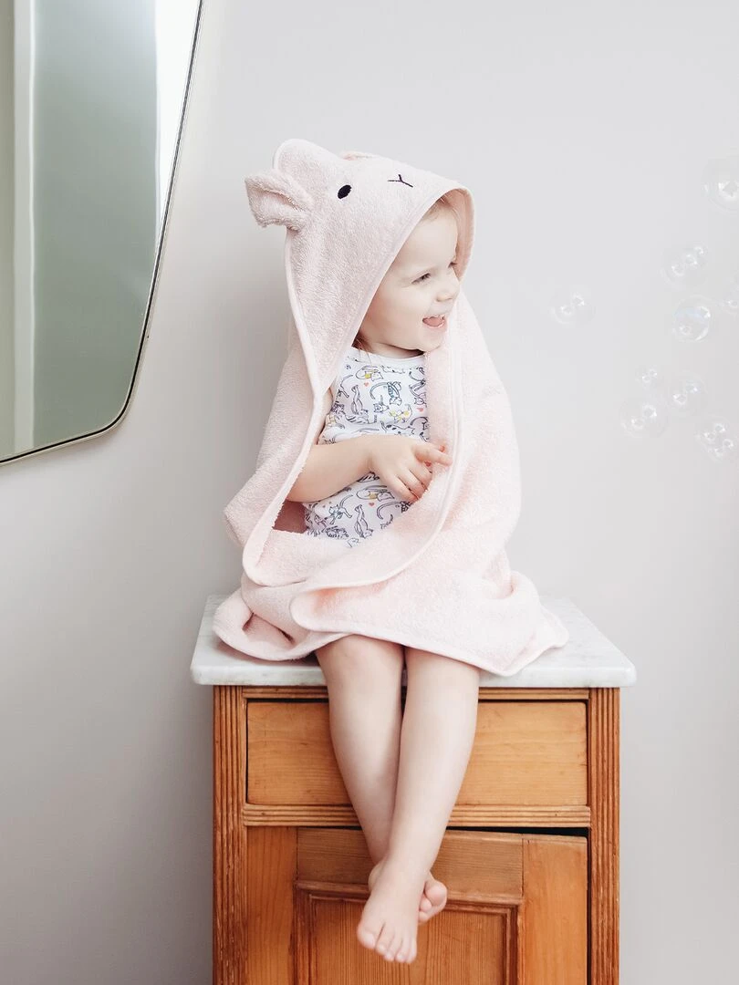 Cape de bain lapin en coton   Rose