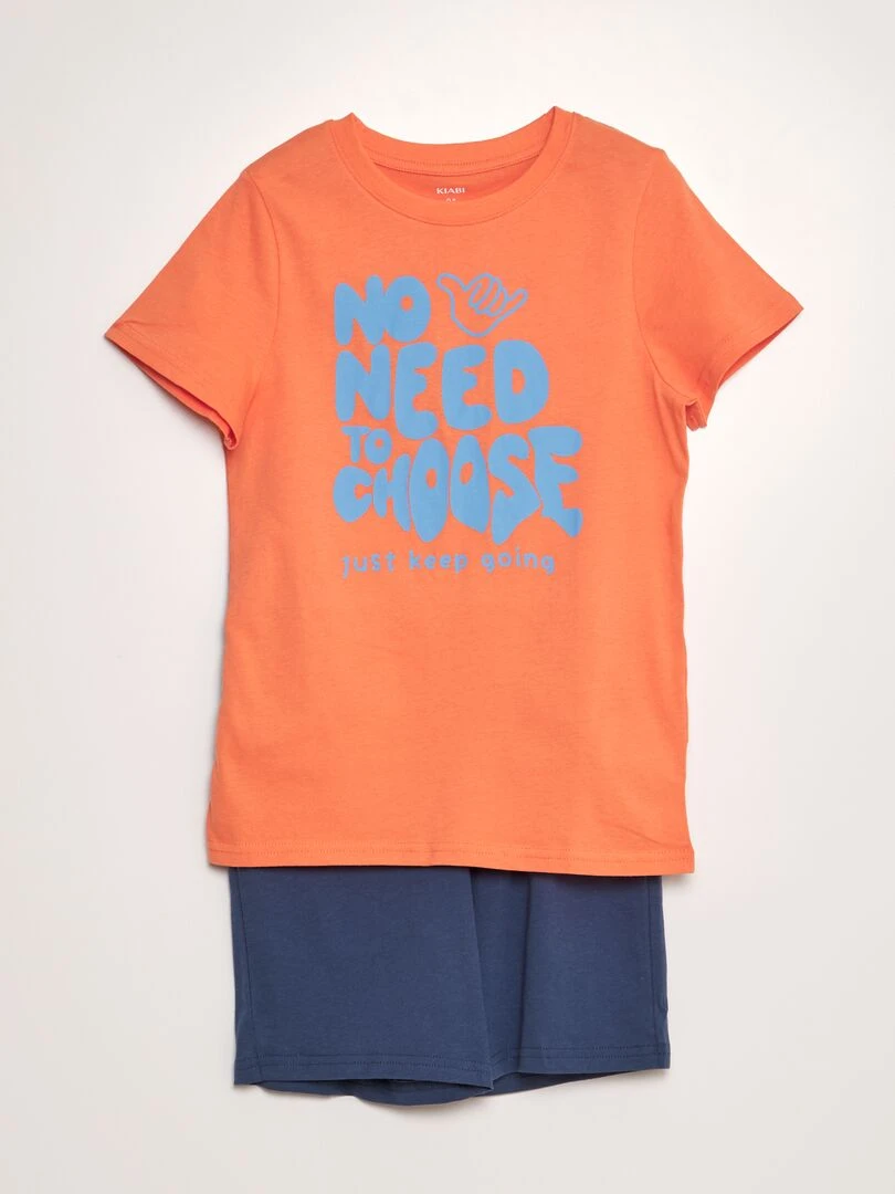 Pyjama court short + t shirt 2 pièces Orange