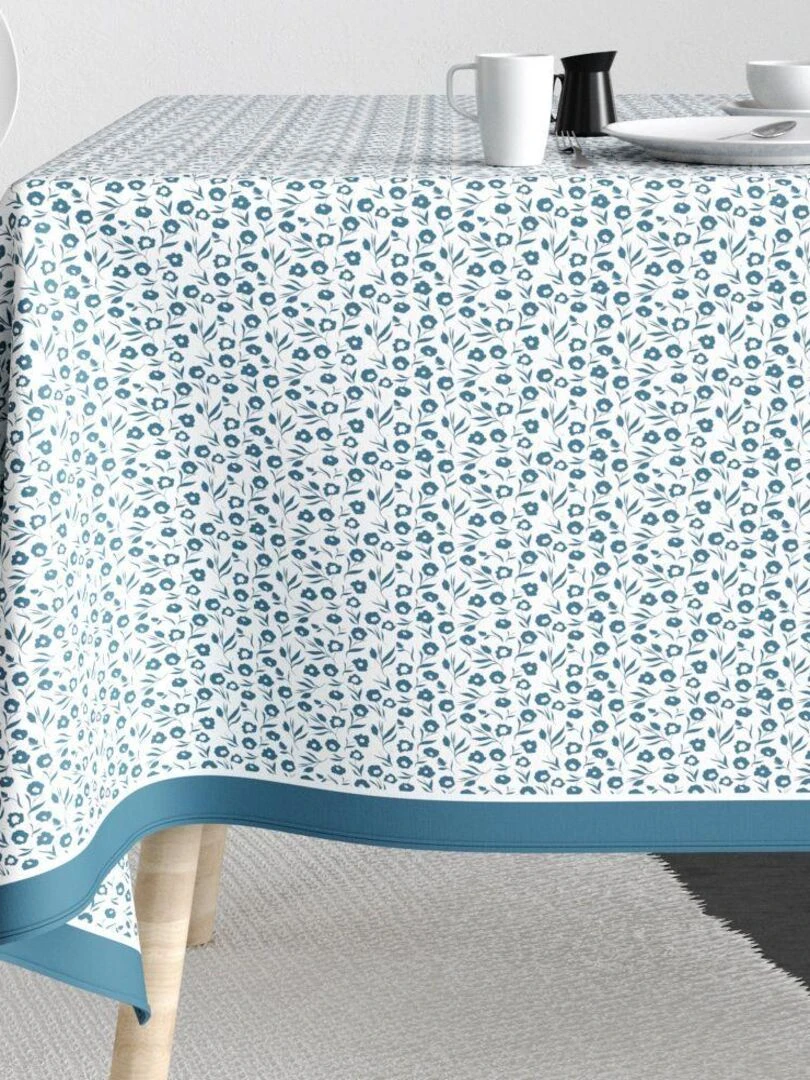 Nappe rectangulaire anti tache en Coton   Fleurs Des Champs Bleu   Bleu