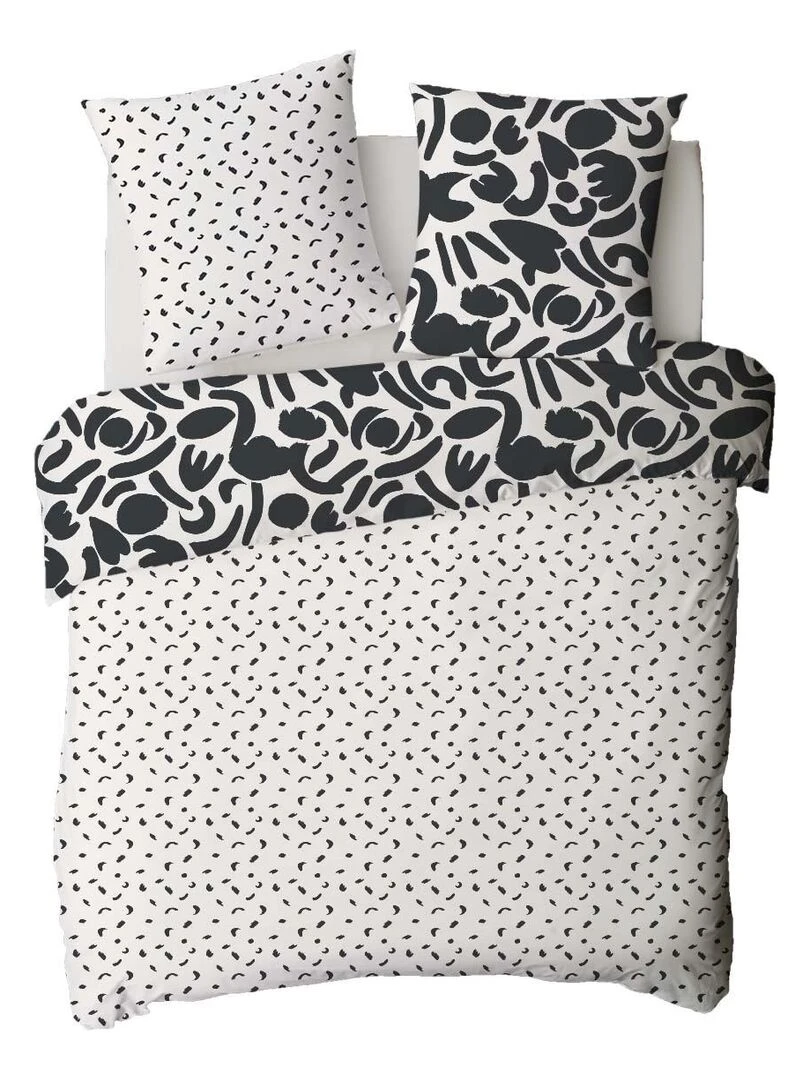 Future Home   Parure de lit 2 personnes en coton 57 fils imprimé noir   Noir