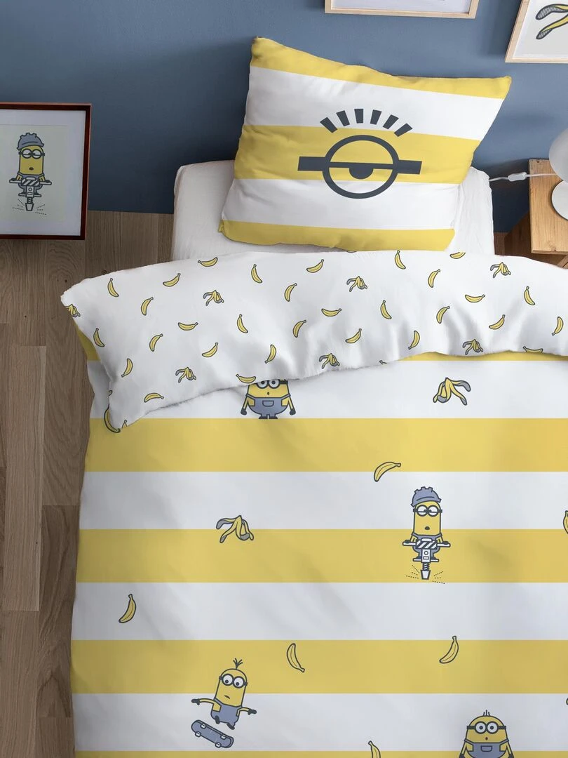 Parure de lit imprimée 100% coton LES MINIONS SKETCH Jaune
