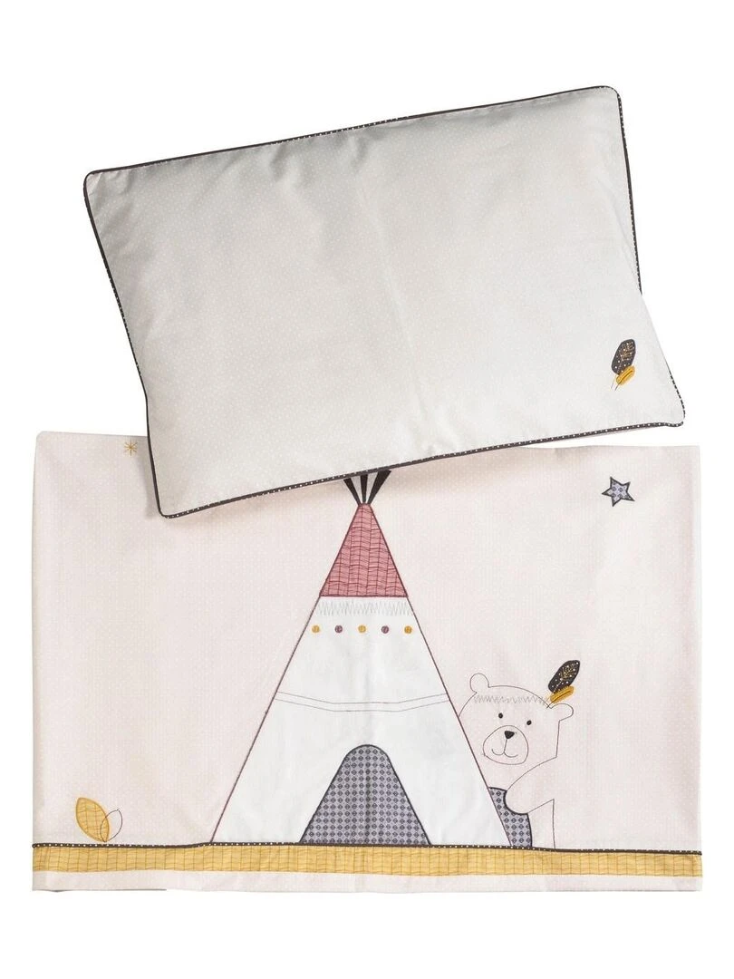 Housse de couette 100x135cm et taie en coton beige SAUTHON Beige