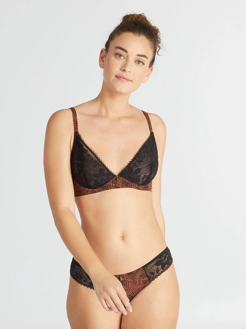 Soutien gorge foulard en dentelle Camel/noir