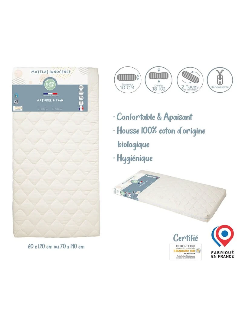 Matelas bébé Innocence Bio 18 kg/m3 60x120 cm Blanc
