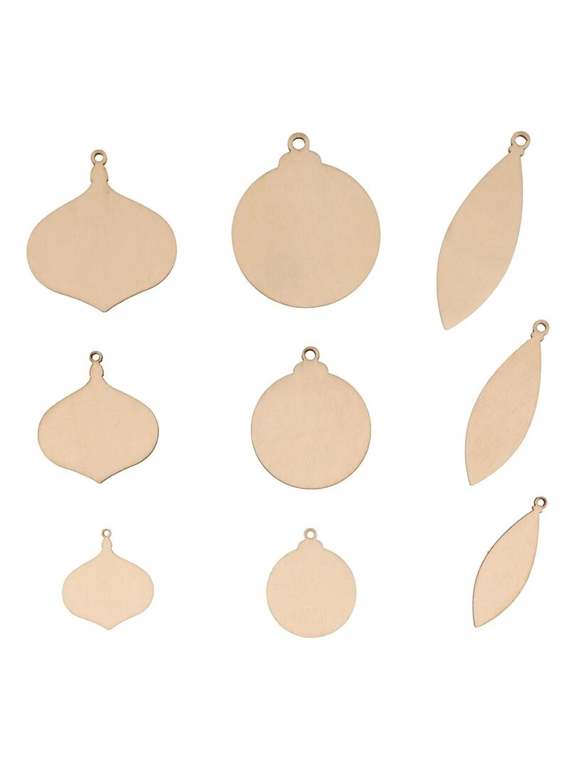 90 Mini décorations boules de Noël en bois Beige