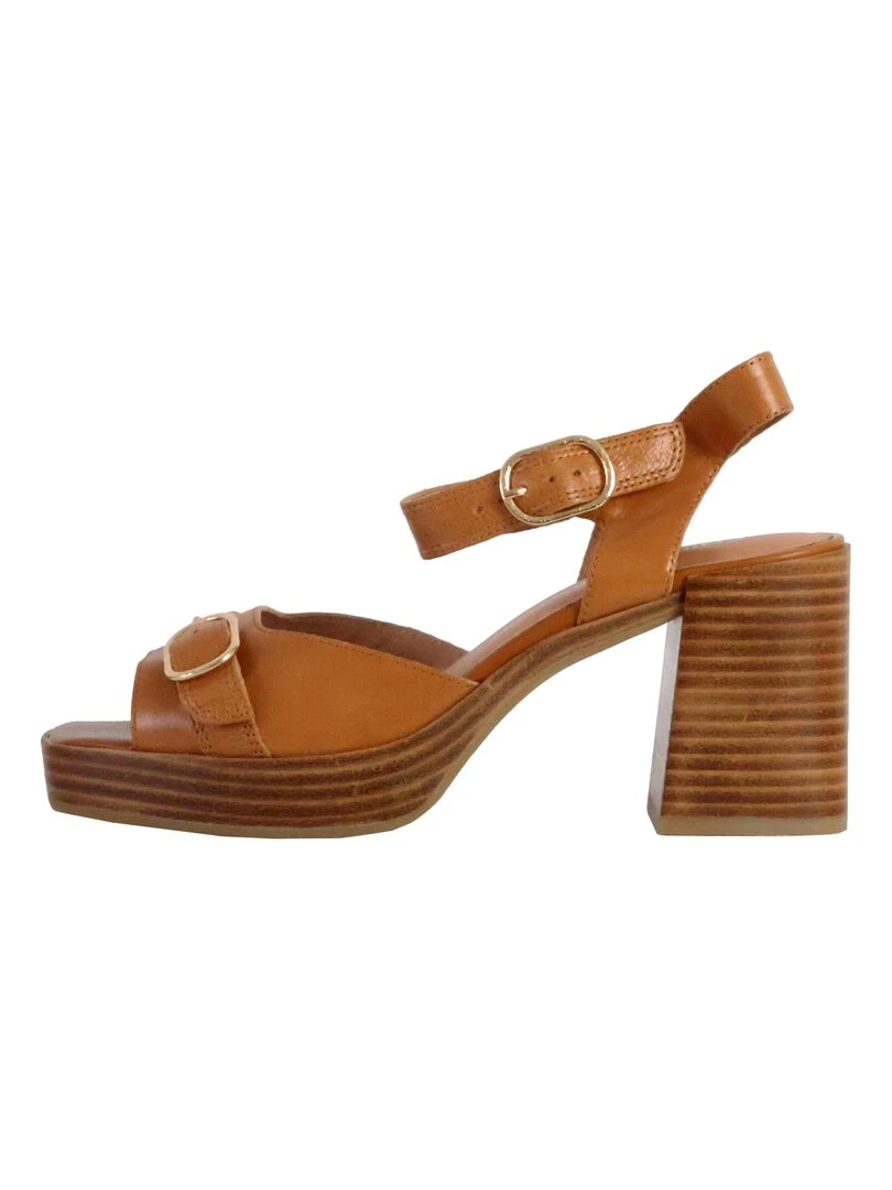 Sandale à Talon Cuir Emilie Karston Rose Marron