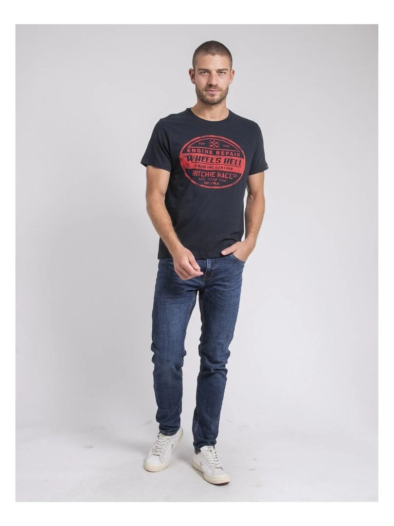 T shirt col rond pur coton JAKOTA   Bleu marine