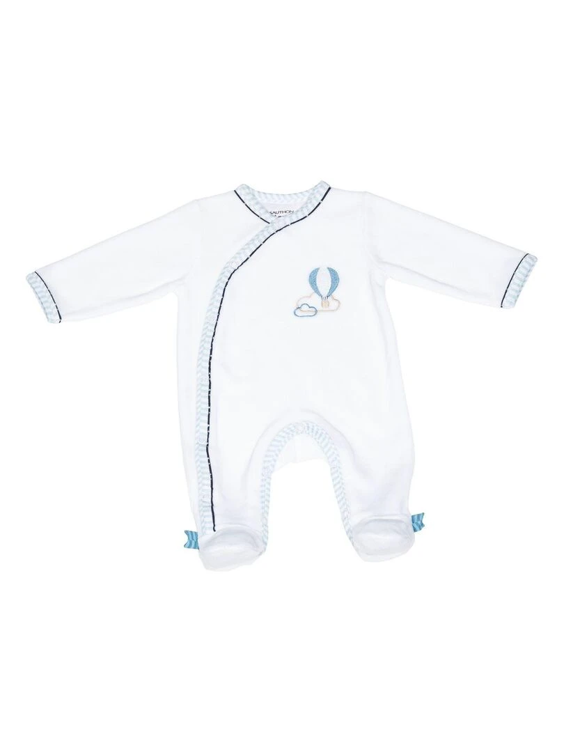 Pyjama bébé à manches longues en velours SAUTHON Blanc Bleu ciel