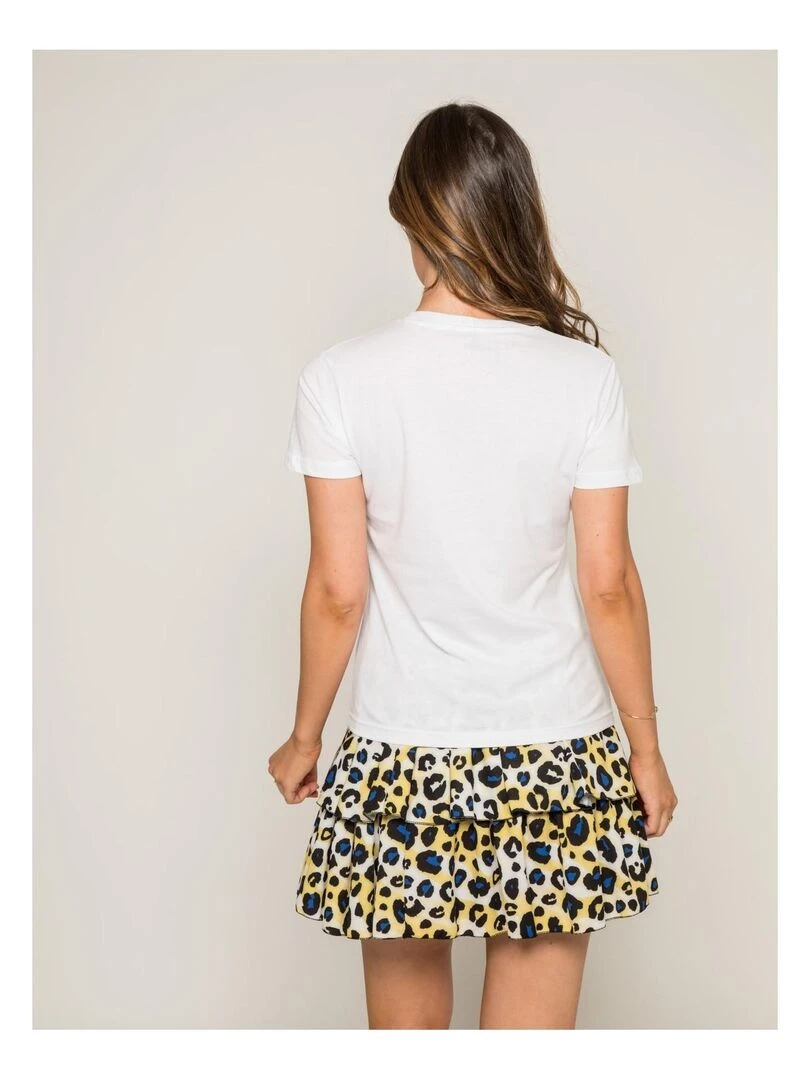Mini jupe volantée motif léopard XEPAR   Jaune