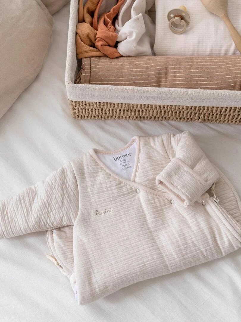 Bemini Gigoteuse  avec moufles Pady Tetra Jersey et jersey   Blanc cassé