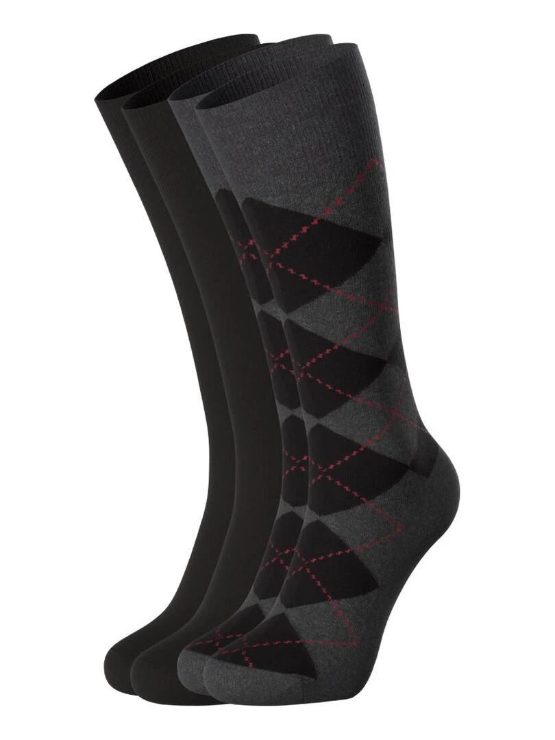 Pack de 2 paires de chaussettes coton unie et argyle Noir