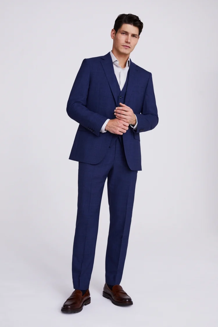 Italian Tailored Fit Blue Check Jacket   Buy Online at Moss